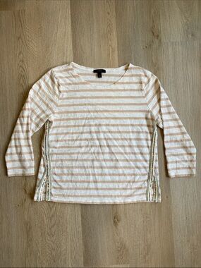 J.Crew Sequin Side Stripe Long Sleeve Tee Pink & White Striped Cotton Top